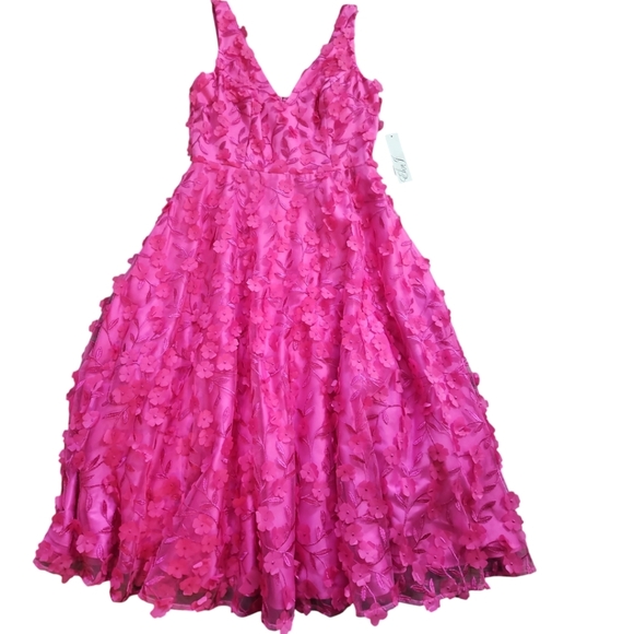 Eliza J Women's Sleeveless V-Neck Fit & Flare Pink Midi Dress - Picture 5 of 13